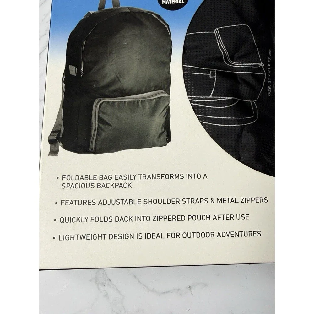 Packable Foldable Backpack Black 20L Ultra Lightweight Water Resistant Daypack